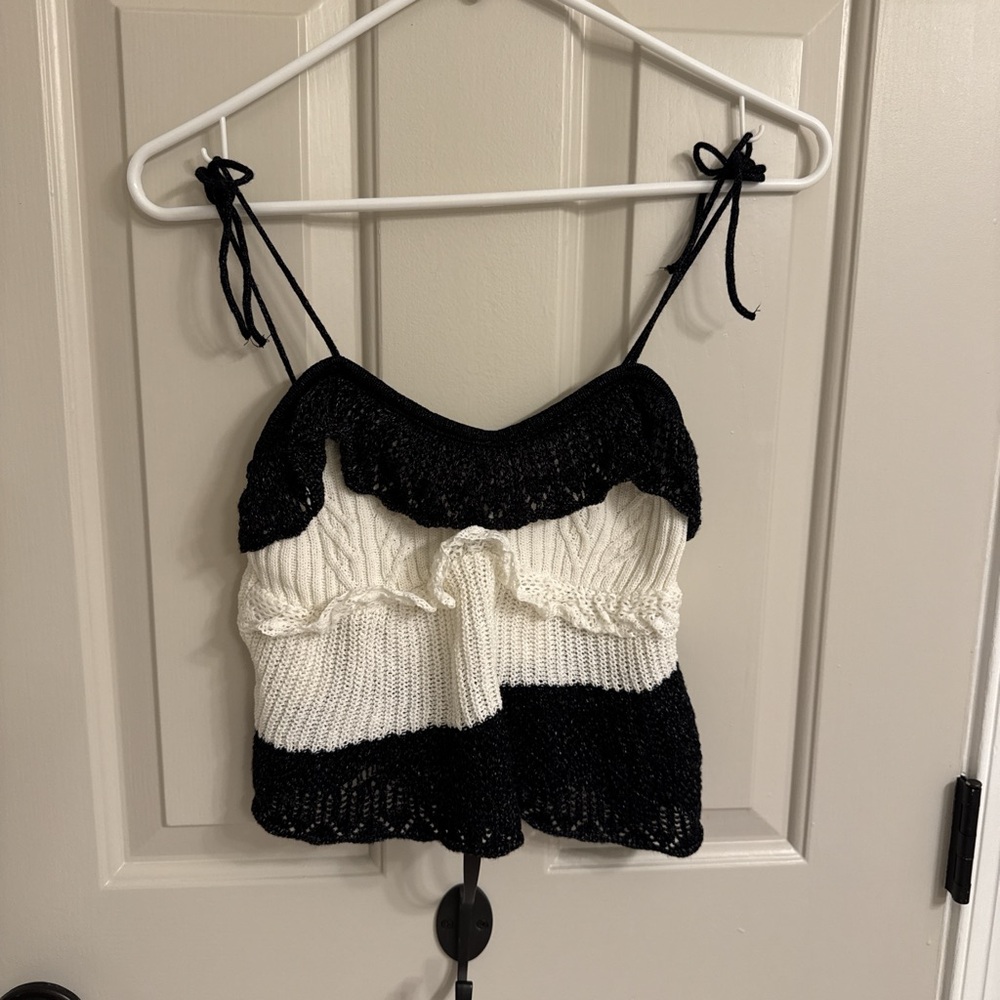 Black and White Knit Camisole Top Zara
